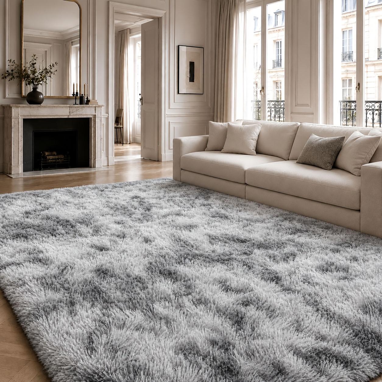 Image of Modern High Pile Shag Rug Suitable For Living Room, Bedroom & Office - Grey Carpet, Machine Washable Non-slip With Jute Backing, Soft Covering For Spaces (160x230cm)