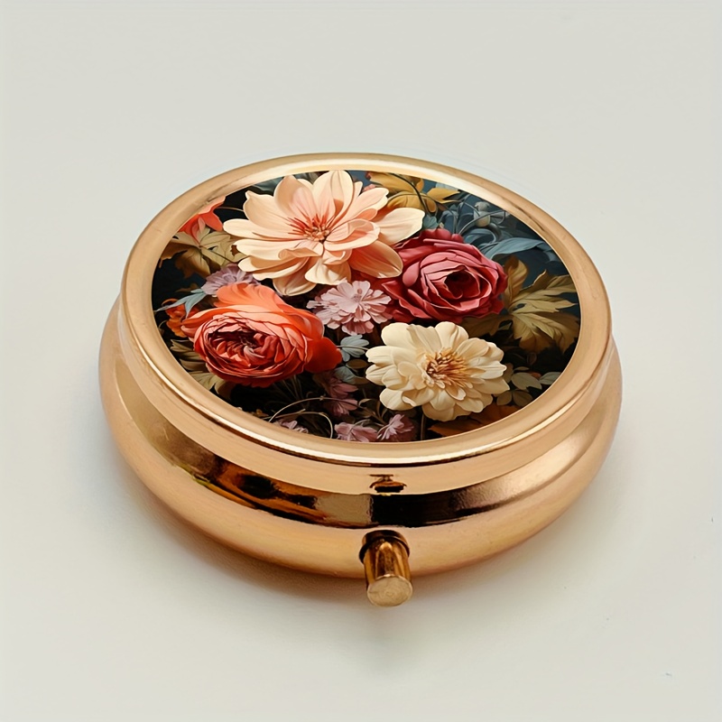 Flower Embossed Pill Box - Three-compartment Metal Portable Vitamin And Medicine Storage Artifact, Exquisite Portable Gift