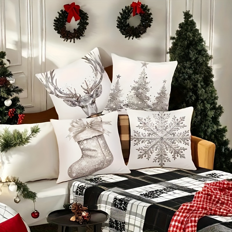 

4pcs, Silvery Christmas Pillowcase, Elk, Christmas Stockings And Christmas , Of And , , Suitable For Sofa Decoration, , For Christmas