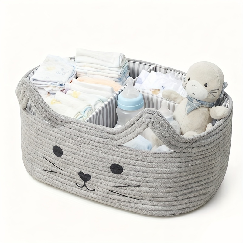 Image of Hand Woven Storage Basket With Cat Themed Elements, For , Perfect For Family Organization And Gift Storage, Storage, Family Organization Storage Box, Diaper Bag