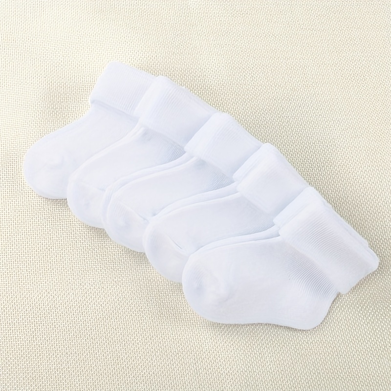 5 Pairs Of Baby Socks With 2 Of Wearing. White Baby Socks Are Suitable For Boys And Girls To Wear