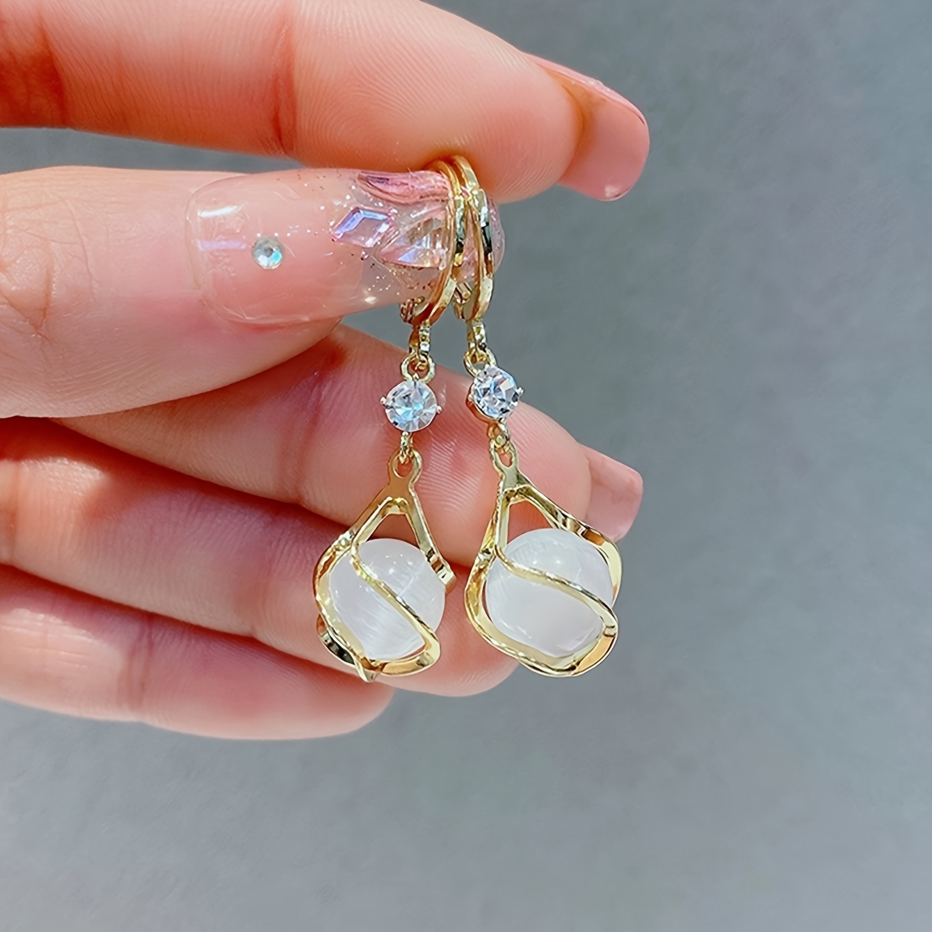Vintage Rhinestone Drop Earrings, Copper Dangle