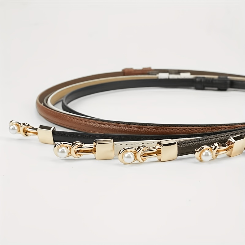 2pcs Women's Slim Waist Belt, Metal Double-Buckle Decorative
