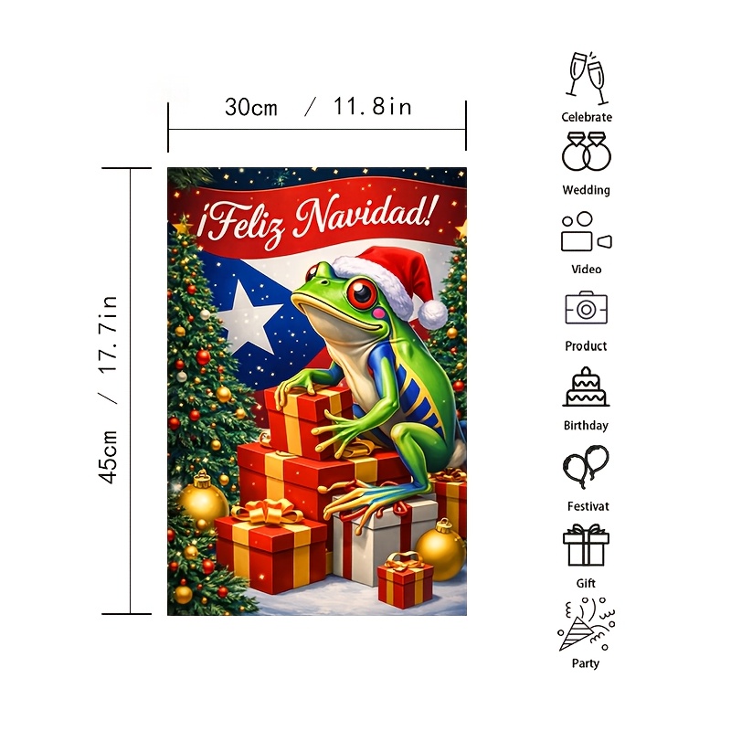 TEMU Puerto Christmas Season Theme Courtyard Decorative Flag Spanish Navidad Style Outdoor Flag Holiday Atmosphere Layout Sun-resistant Decorative