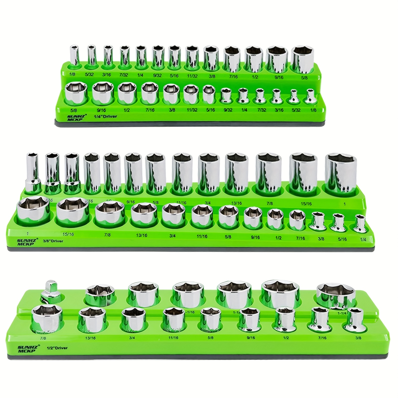 TEMU 3pcs Magnetic Socket Organizer Set, Socket Holder Includes 1/4", 3/8", 1/2" Drive Metric & Sae Socket Trays, Holds 143 Standard Size And Deep Size Sockets