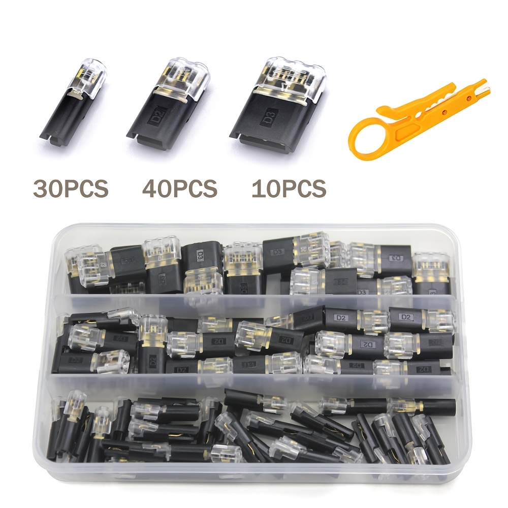 TEMU 81 piezas/ con alicates D1 D2 D3 transparentes de 1/2/3 líneas desmontables sin soldadura LED, conector de terminal de conexión rápida sin de