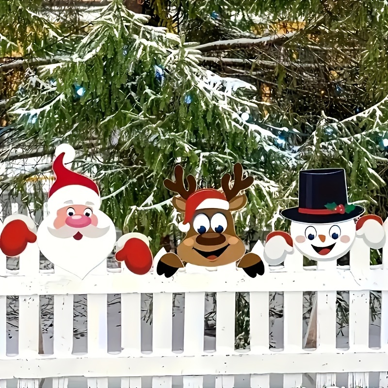 

3-piece Christmas Peeking Set - Santa Claus, Reindeer & Snowman Fence Peepers, Plastic Wall Mount Outdoor Holiday Decorations, No Electricity Needed, Christmas Theme