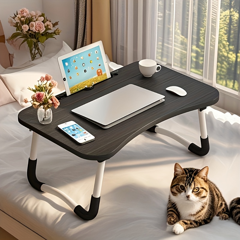 1pc customizable logo & motivational quote ultra-thin space-saving folding bed table with anti-tip design - sturdy metal frame lightweight laptop desk, suitable for laptops, reading, bed snacks -    , home offices, and   spaces Product details 4