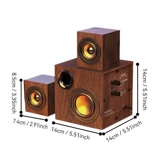 3 in 1 solid wood computer speaker system with 2 1 d level surround sound usb powered desktop speakers with independent bass adjustment wooden enclosure for smartphones tablets multimedia audio setup durable speaker system