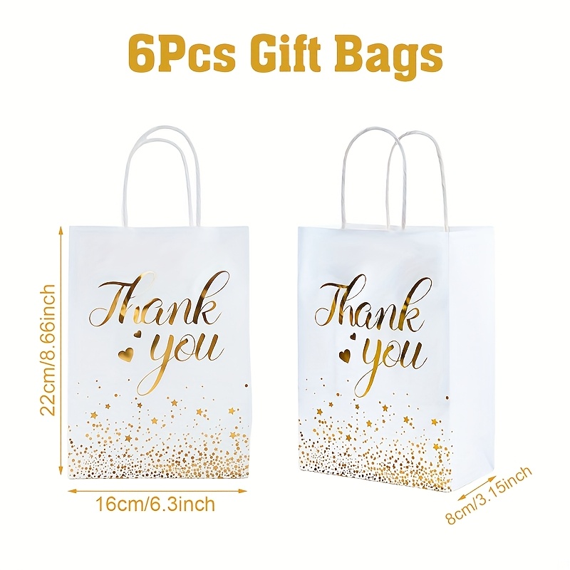 Image of 6pcs,thank You Hand-held Gift Bag,hot Stamping White Gift Bags,wedding Shower Party Decor,baby Shower Party Supplies,birthday Party Packaging Bags,anniversary Party Supplies,party Favor