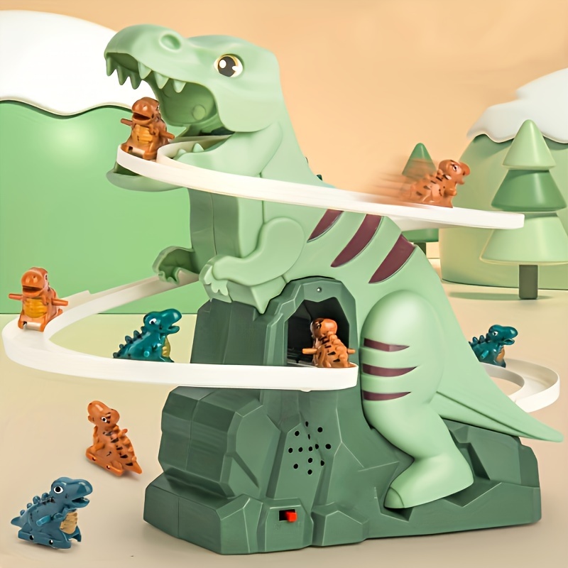 dinosaurs climbing slide light stairs toy with 6pcs dinosaur alloy race cars electric slide track toy car halloween christmas birthday gift for boys and girls details 1