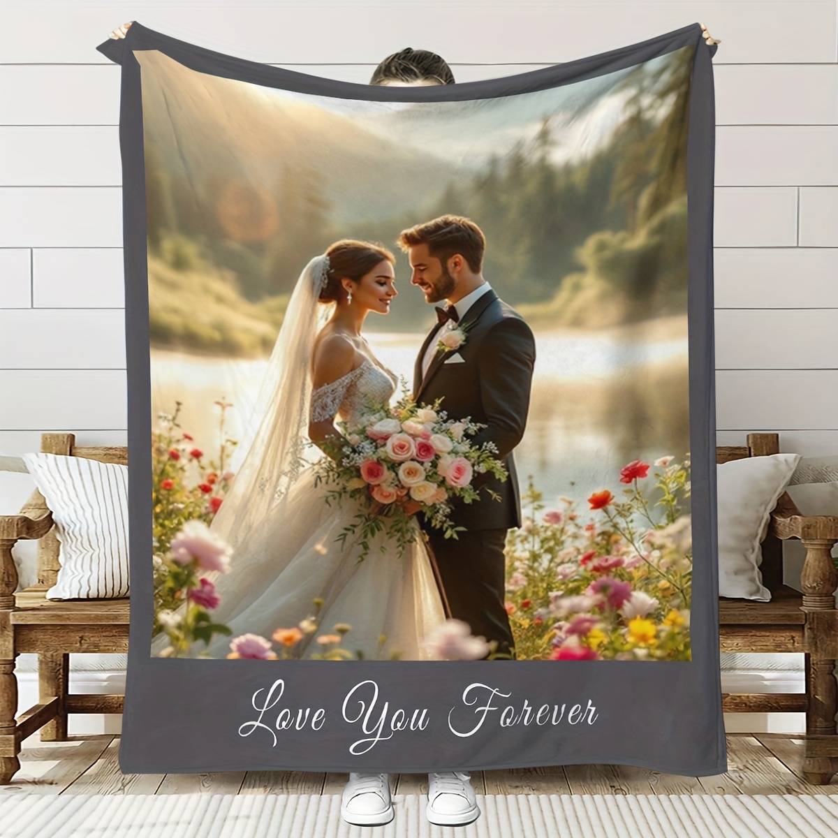 TEMU 1pc Custom Flannel Photo Blanket, Holiday Throw Blanket, Gift Blanket, For Outdoor Beach, Camping, Living Room Sofa, Pets, Office Throw Blanket,