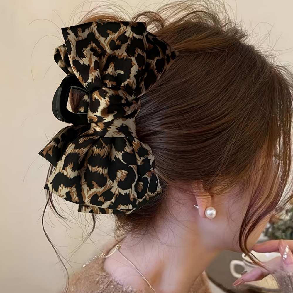 1pc Elegant Bow Claw Clips For Women Leopard Large Bow Hair Claw Clips For Thick Hair Big Cute Bows Hair Clips Hair Additions And Hair Styling