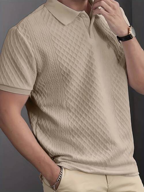 mens shirt breathable stylish casual business wear solid color jacquard fabric with button up collar golf tennis indoor outdoor activities