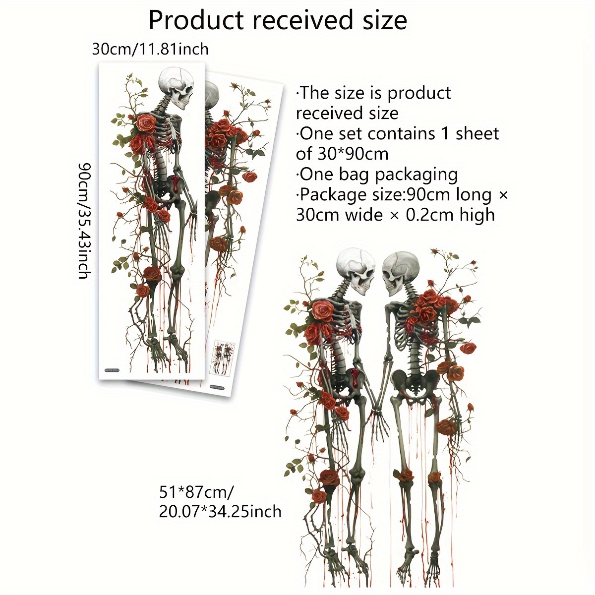 A Set Of 2 Sheets (30*90cm*2pcs) Bat Rose Halloween Wall Sticker Living Room Bedroom Sofa Background Decoration Sticker Self-adhesive Ms1713-yy