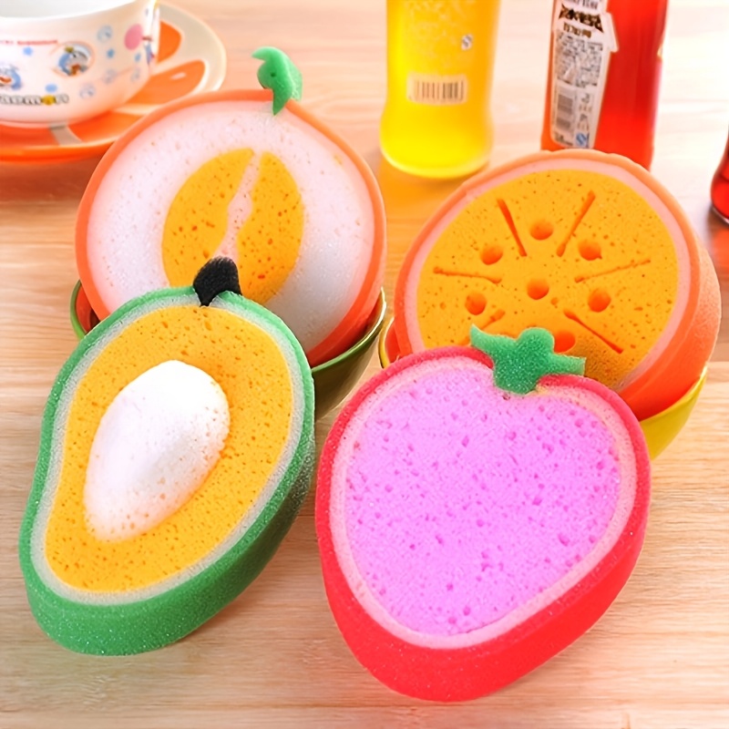 

4pcs/8pcs Fruit Shaped Dish Sponges, Polyurethane Kitchen Cleaning Sponges, Dual-sided Print, Compressed Fiber, Orange And , For Home Use, Ideal For Living Room, Bathroom, Toilet, And Kitchen Cleaning