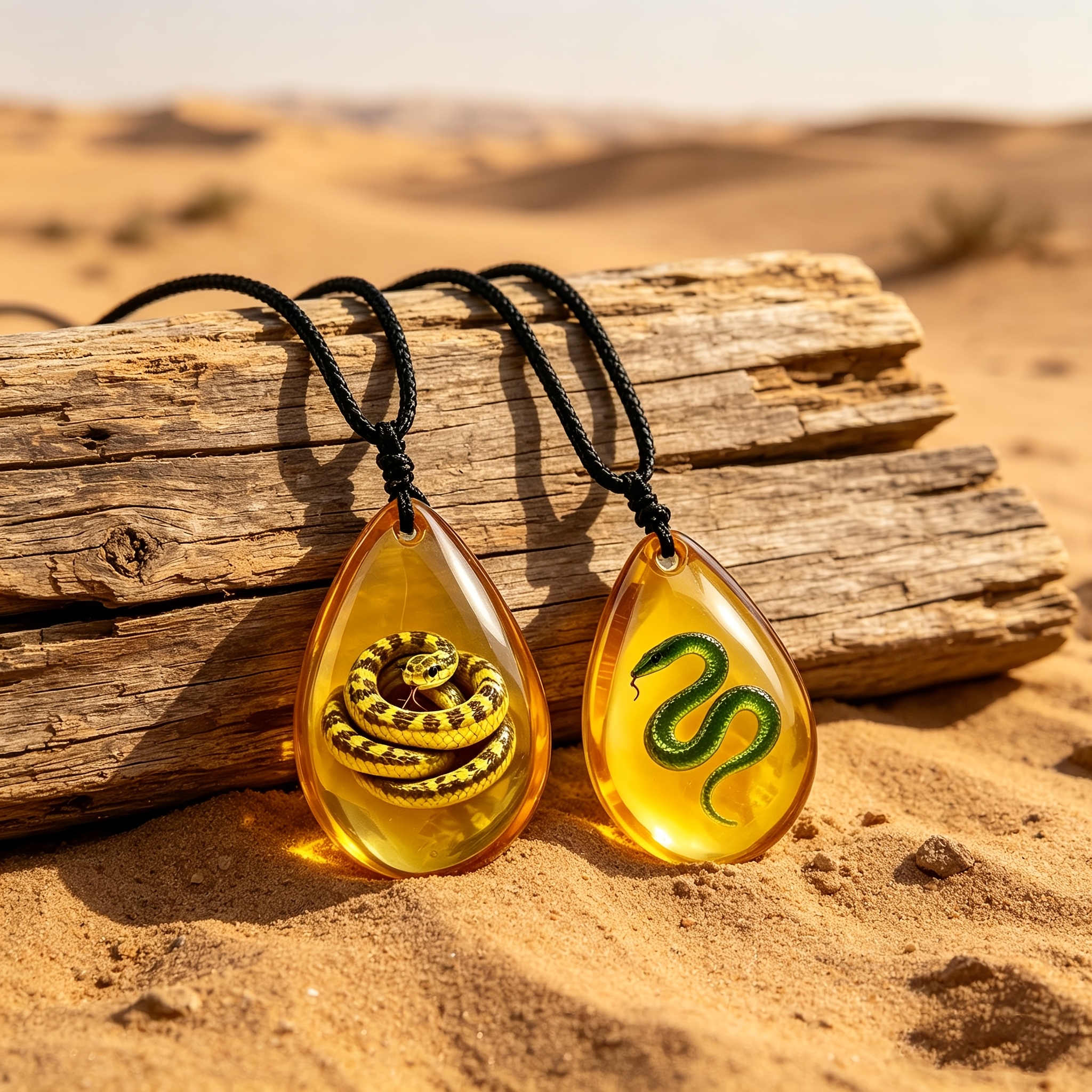 2pcs Faux Amber Men's Necklace with Python & Snake Pattern