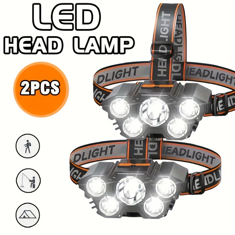 TEMU Buy 1 Get 1 Free, Total Of 2pcs Multifunctional 5led Headlight Head Mounted Flashlight Outdoor Usb Charging Fishing Headlight Strong Bald Head