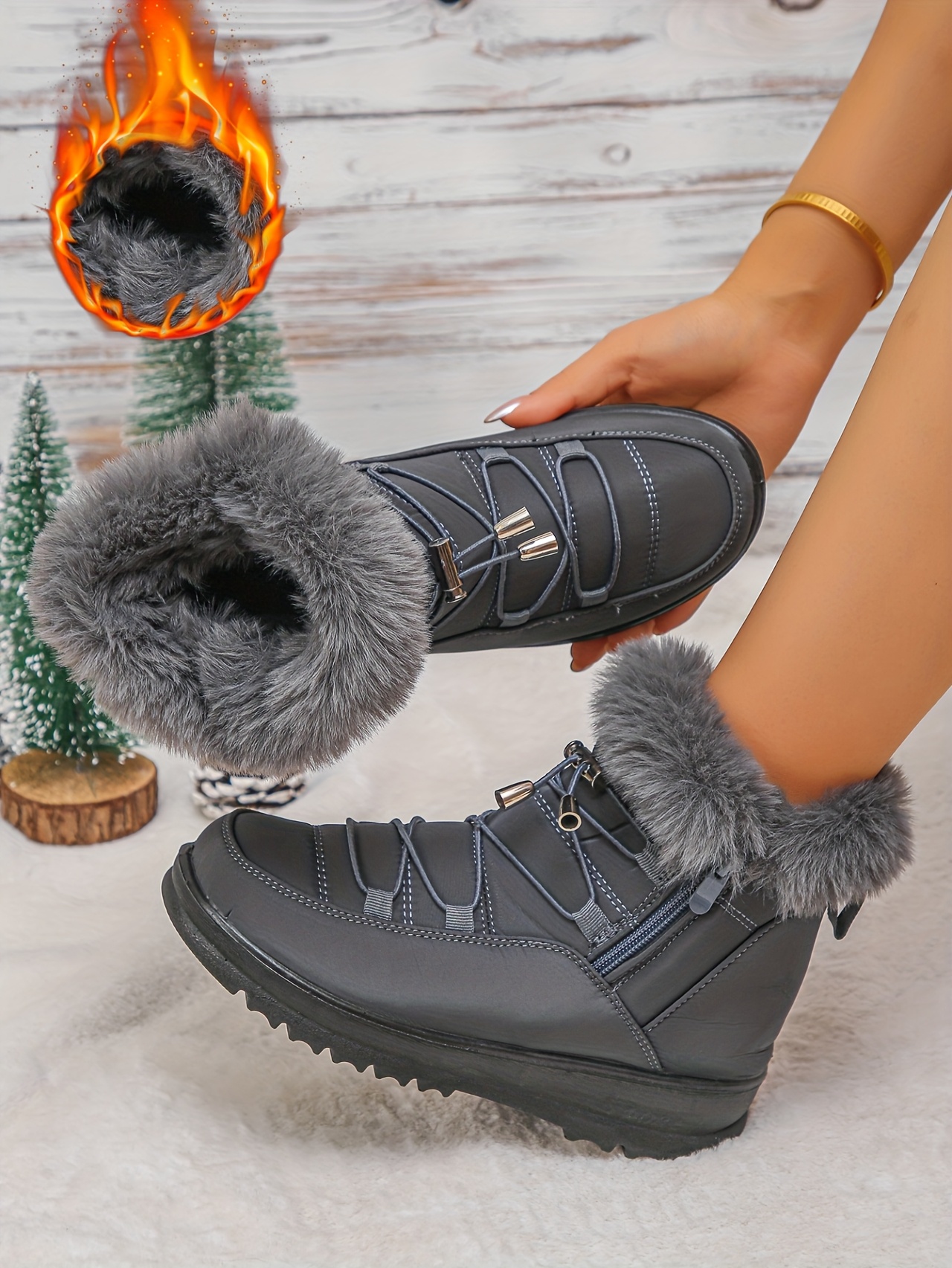 fleece lined warm womens snow boots new style for autumn and winter 2025 roman lace up   calf boots flat soled womens snow footwear Product details 5