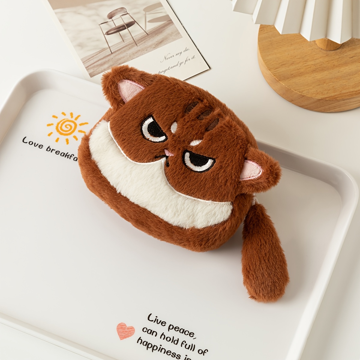 TEMU 1pc Large-capacity Plush Cat Coin Purse, Cute Cartoon Plush Kitten Key And Lipstick Organizer, Multifunctional Mini Storage Bag, Easy To Carry