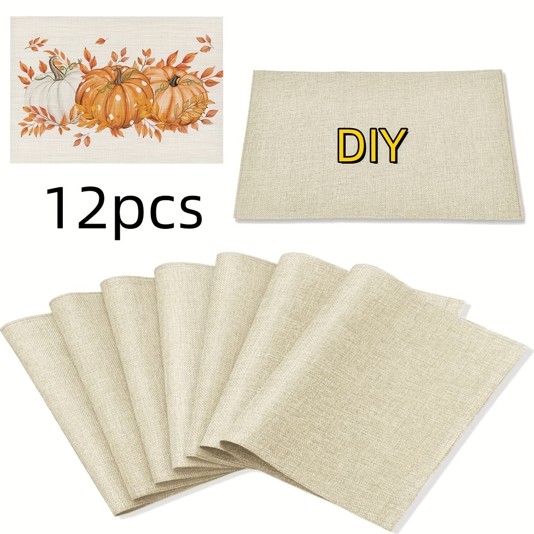 TEMU 8/12pcs de table vierges à sublimation en lin beige, lavables, artisanat, fête d'anniversaire, mariage, placard , cuisine, maison, vacances,