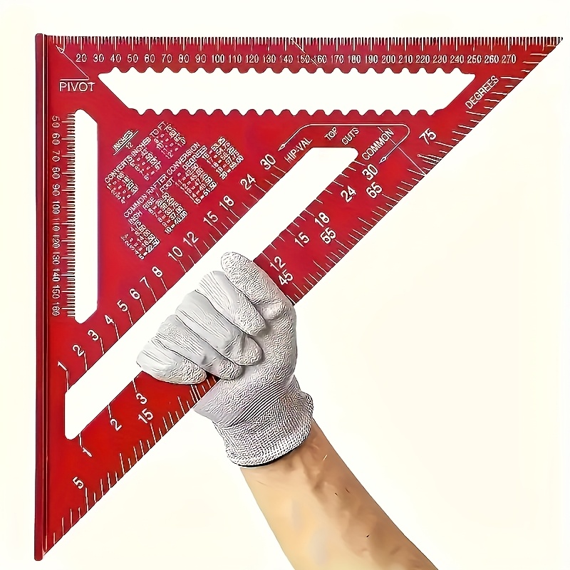 7 inch precision aluminum carpenter square red triangular ruler with serrated edge for accurate measurements ideal for woodworking home renovation and design projects carpentry tools details 1