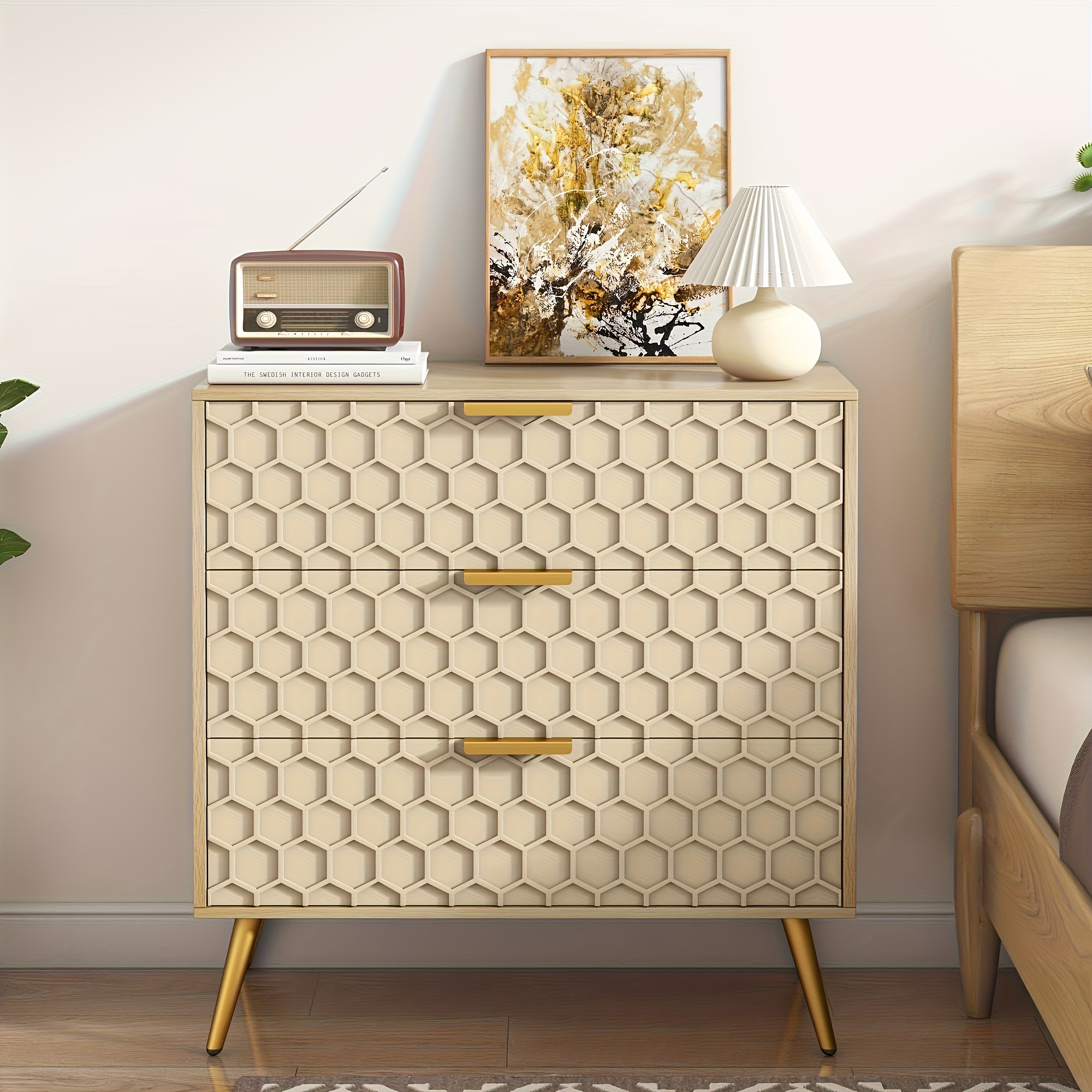 

3 Drawer Dresser For Bedroom Modern Dressers With Honeycomb Pattern Wood Dressers