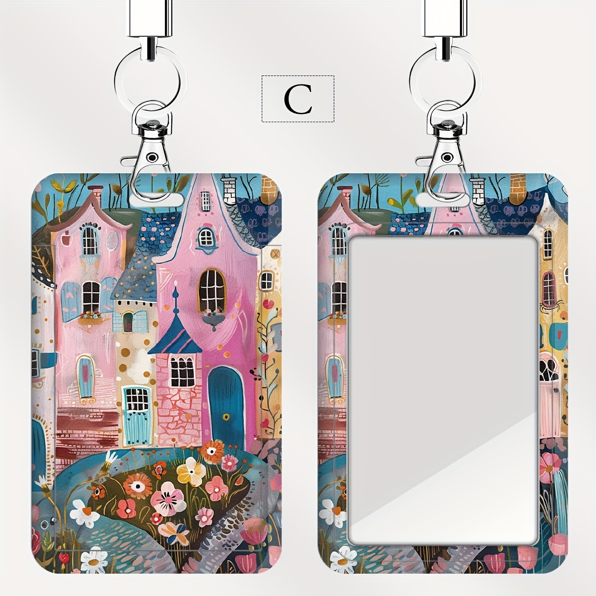 TEMU 2d A Cartoon Castle-themed Card Holder For Doctors And Nurses, Suitable For Bus Cards And Student Id Cards, Complete With A Wrist Strap