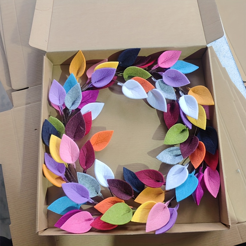 Image of Colorful Felt Leaf Garland - Colored Wall Decor For Porch, Wall, Or Indoor Spaces - No Electricity Needed -