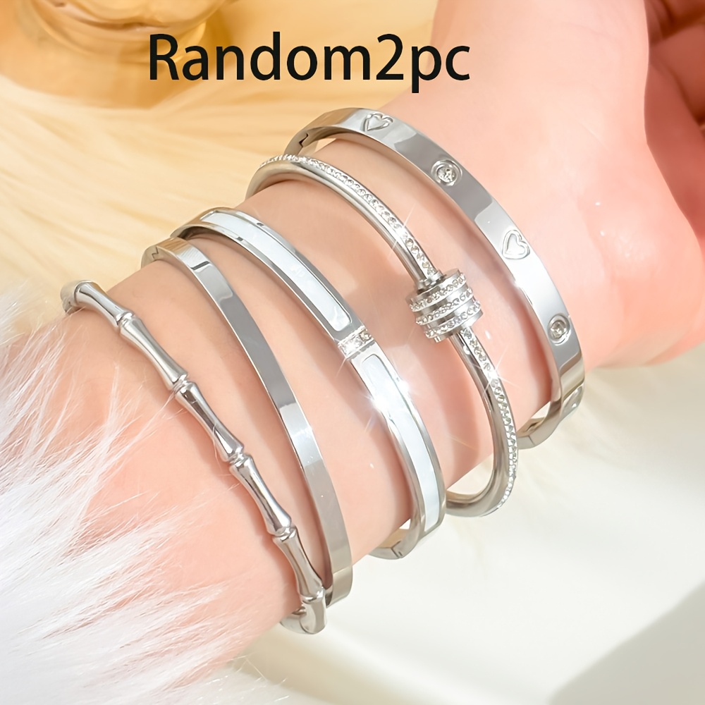 TEMU 2pcs Random Retro Fashion Hip Hop Stainless Steel Bracelet Set, Suitable For Daily And Casual Wear For Men And Women, Additions, Ideal Gift