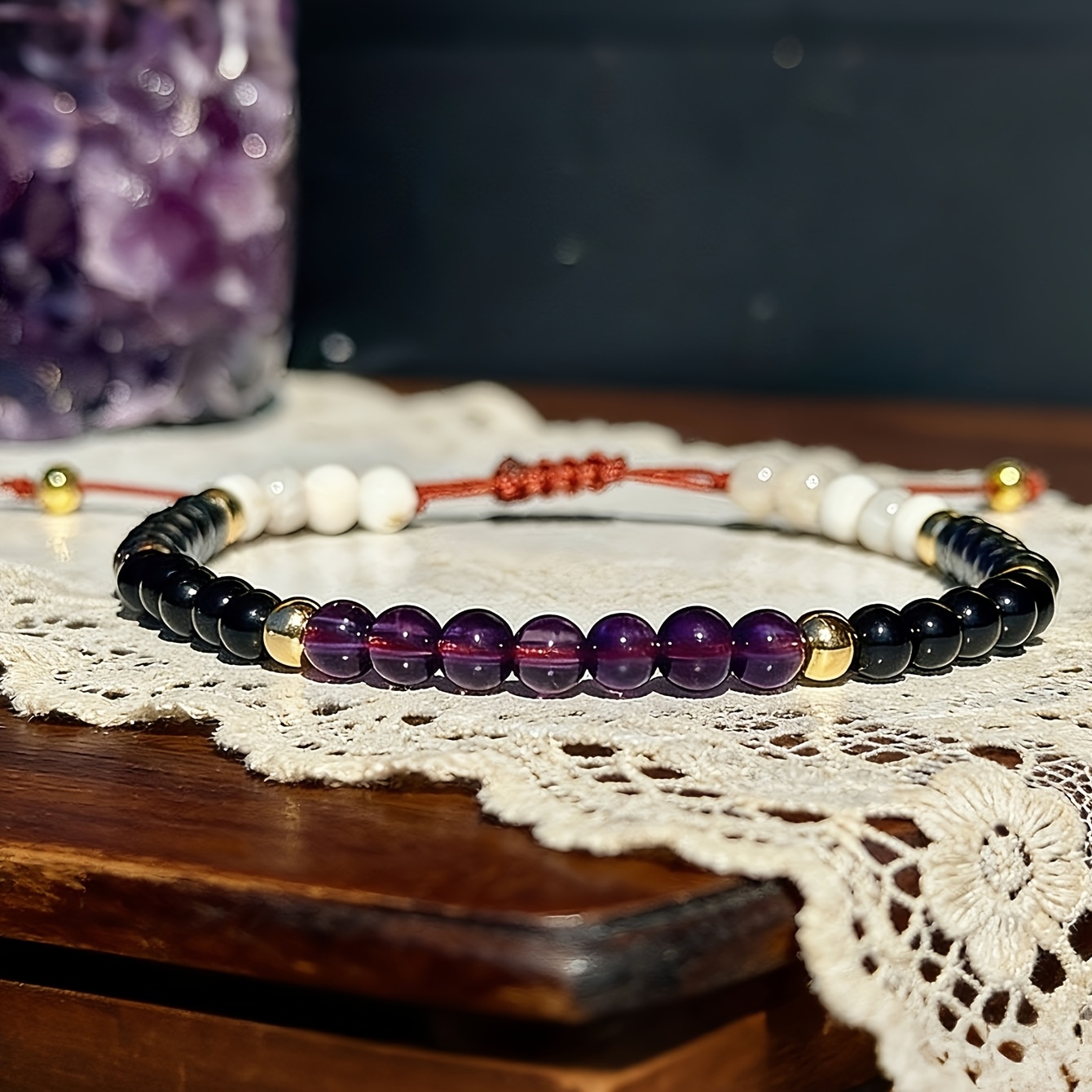 Handcrafted Adjustable Protection Bracelet with Natural Stones