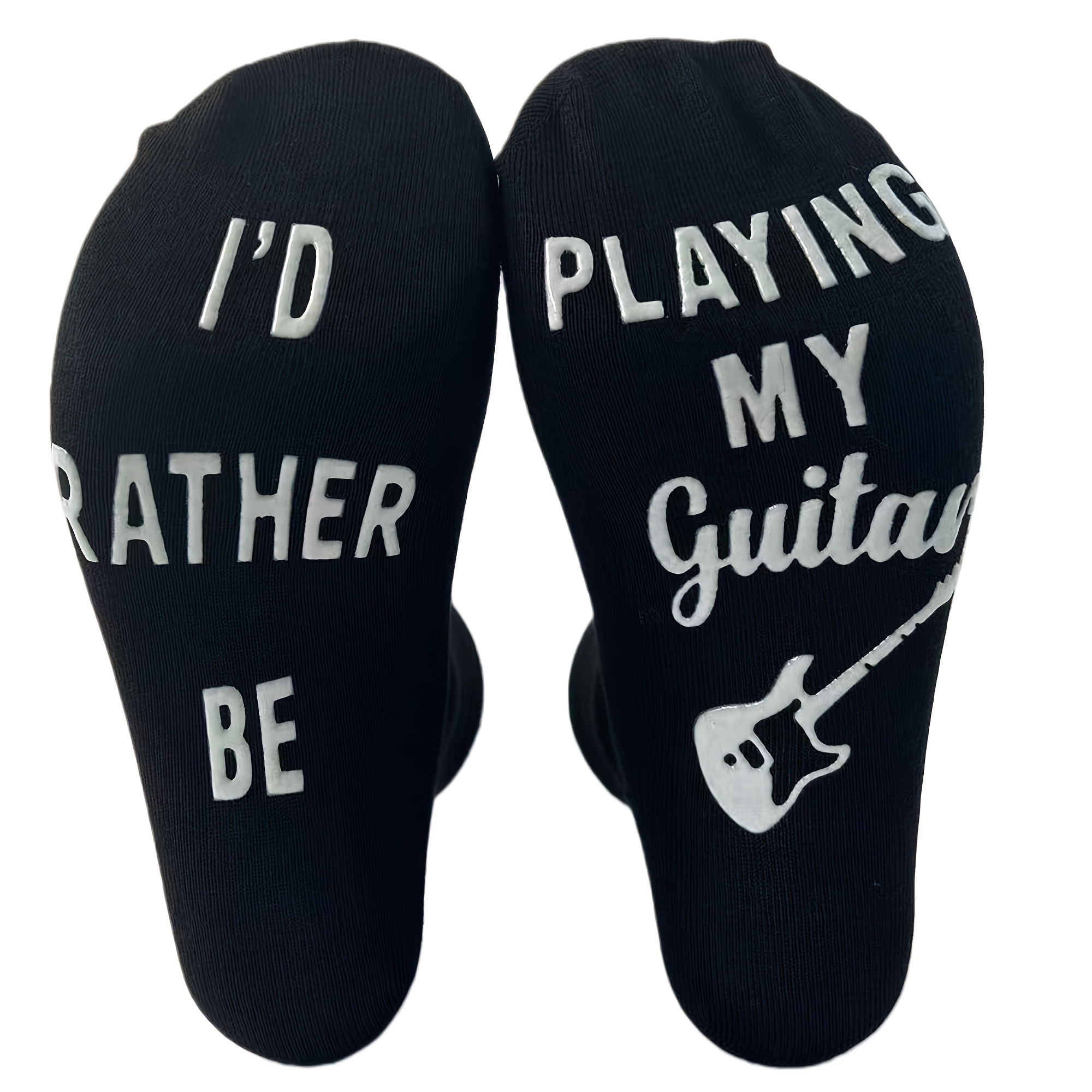 TEMU 1 Pair Of Guitarist's Socks! I'd Rather Be Playing My Guitar Printed Mid-calf Socks, Must-have Trendy Socks For Music Students, Literary Style