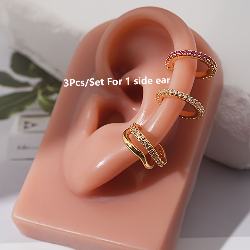 Image of 3pcs Set Of Simple And Versatile Inlaid Synthetic Zirconia Ear Hole Free Ear Bone Clip Suitable For Daily Leisure And Party Wearing