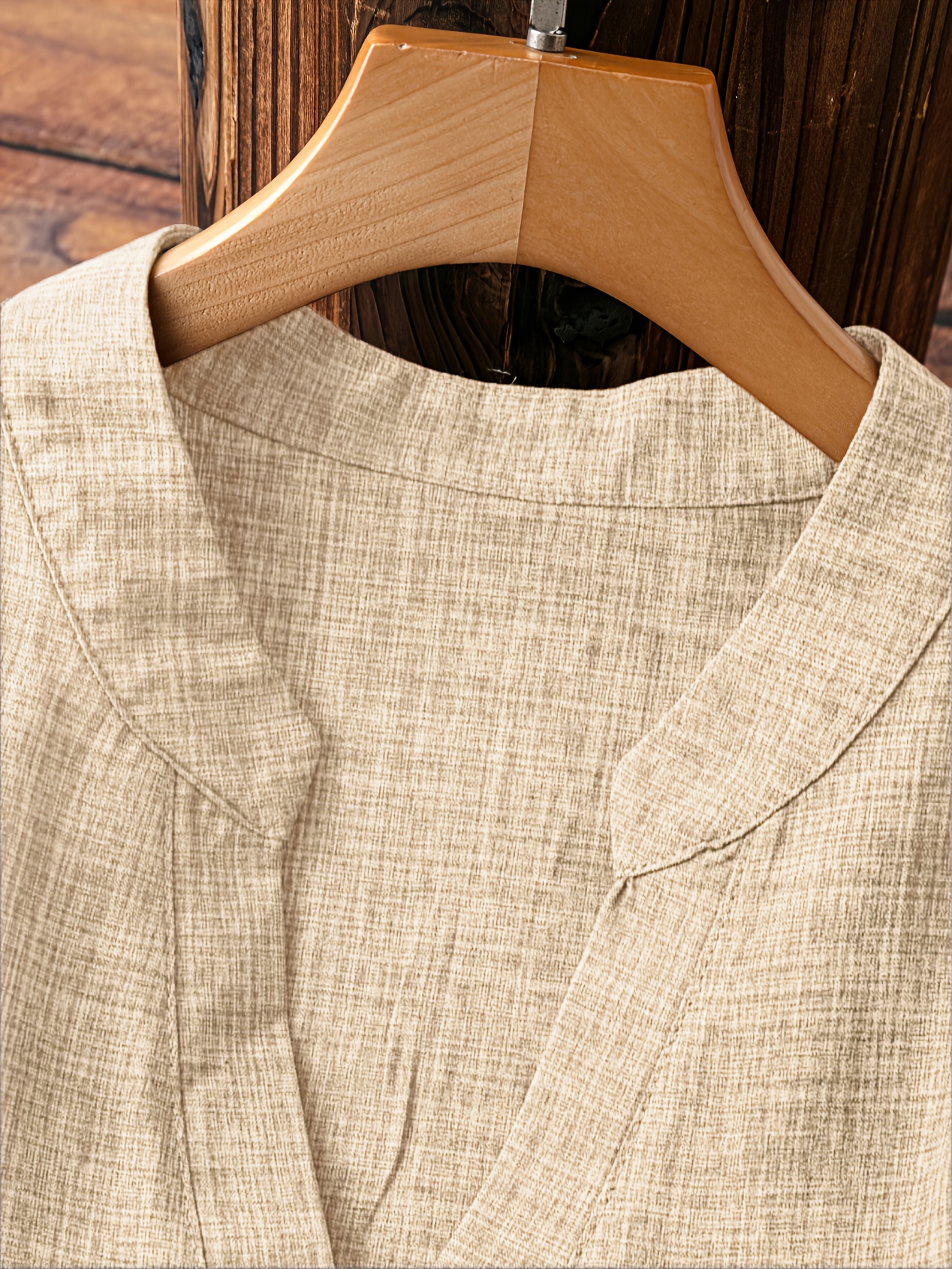 Plus Size Women's New Shirt in Minimalist Style with V-Neck and Long Sleeves, Faux Button Design