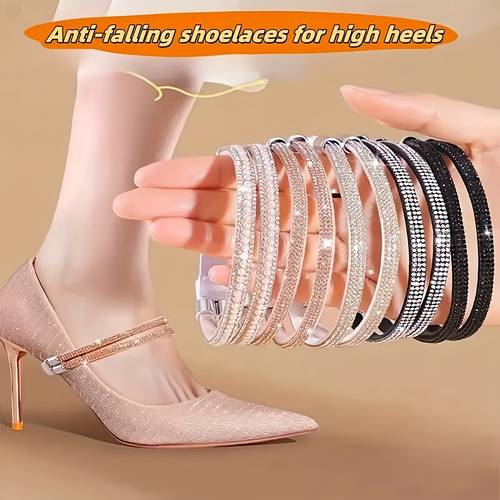 2 piezas cordones elegantes de diamantes de sin nudos para tacones altos – multicolor, correas elásticas antideslizantes, sin batería