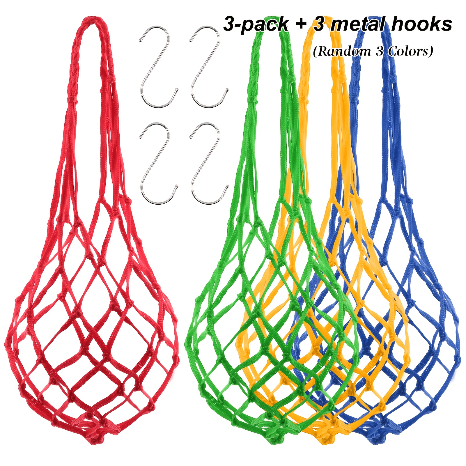 Image of 3-pack Hanging Vegetable Feeders For Chickens With Metal Hooks, Reusable Hanging Melon Net Bags, Suitable For Feeding Poultry, Chicken Coop Vegetable Racks, Ducks, And Large Birds(random Color)