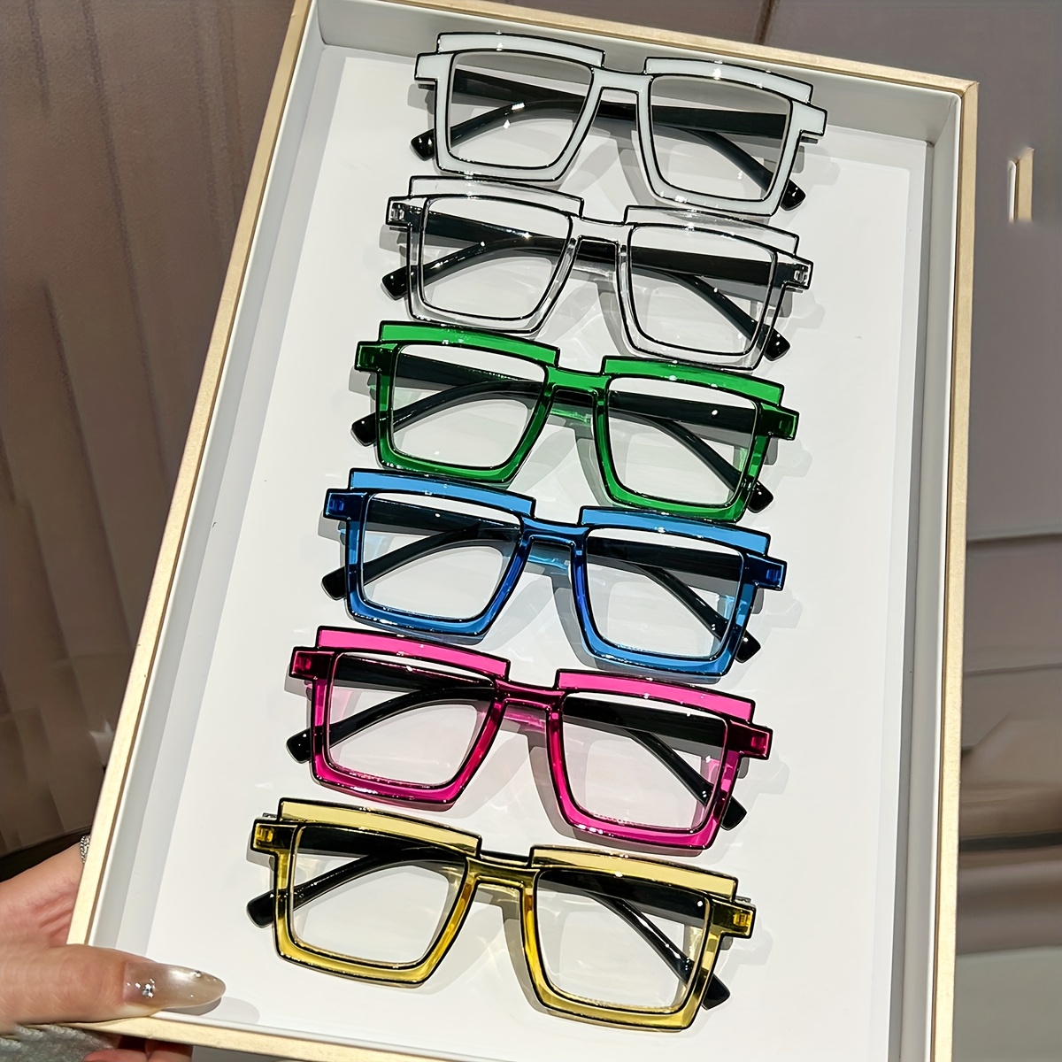6pcs Square Candy-colored Block Transparent Lens Glasses - Y2k Anime Fashion Computer Glasses Cosplay Props For