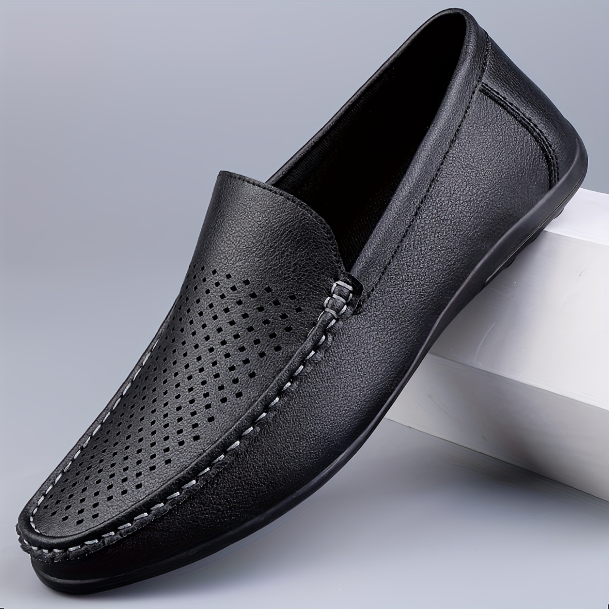 handmade fashion soft white mens loafers convenient slip - Temu display picture 1