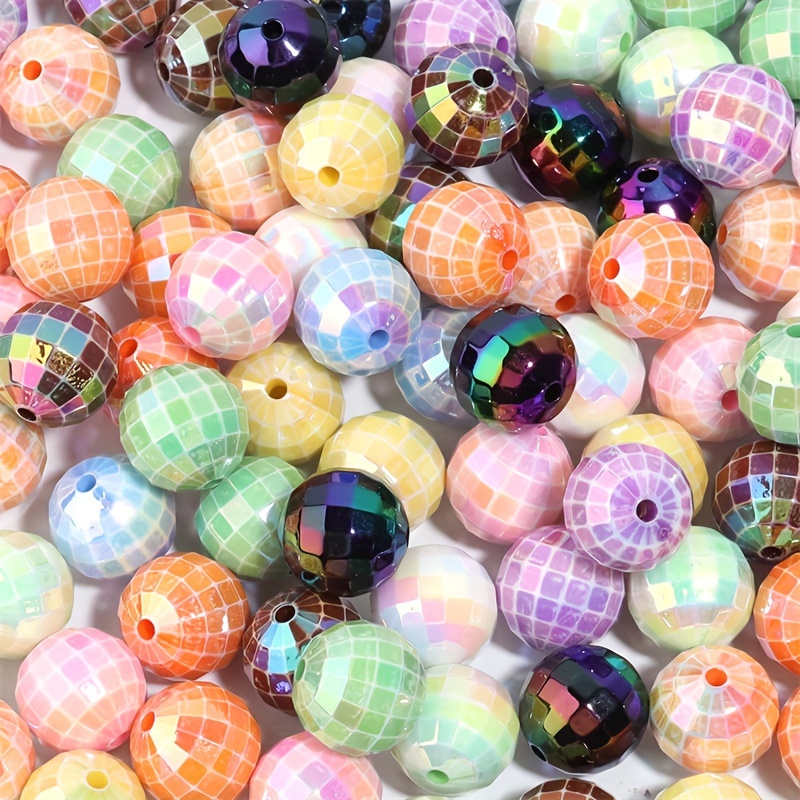 

50pcs 16mm Multicolor Disco Ball Bead Acrylic Faceted Round Beads For Diy Jewelry Making, Handmade Necklace & Earrings Supplies, Chain & Beaded Pen Accessories