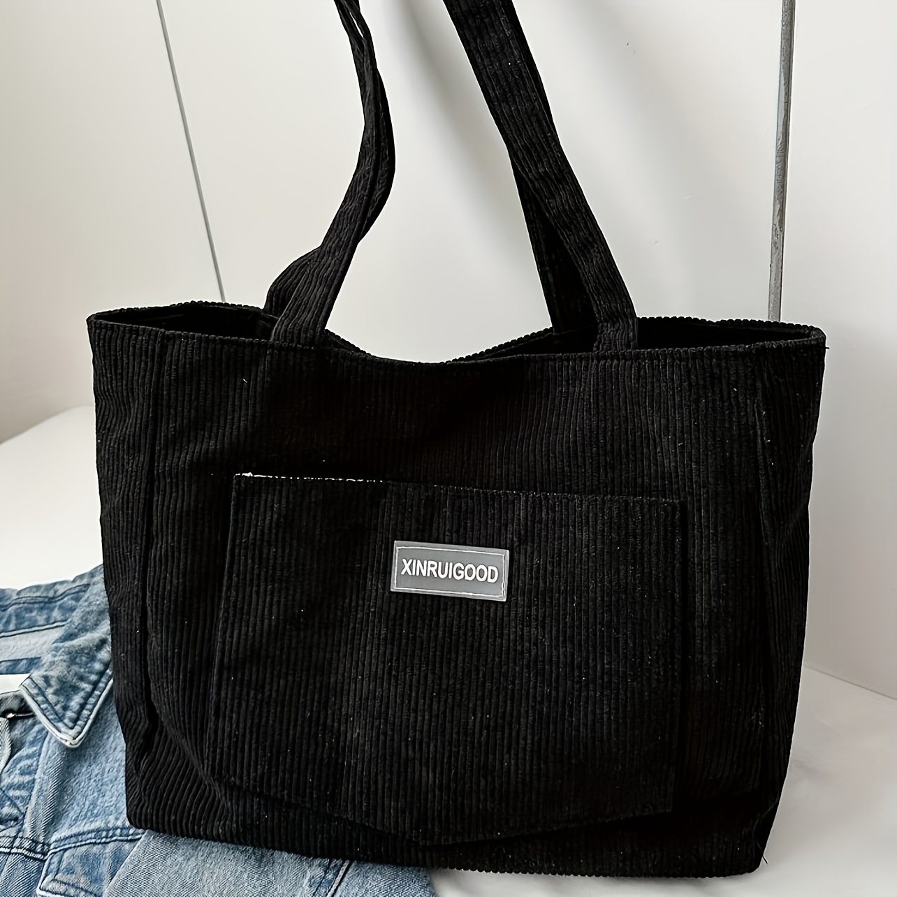 

Stylish Women's Corduroy Tote Bag - Spacious & Versatile, Everyday Use, With Zip Closure