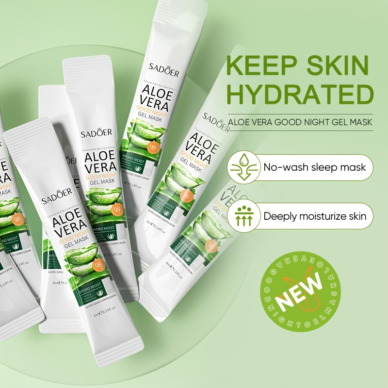 SADOER 20pcs Aloe Goodnight Gel Mask, Sleep Mask, Containing Aloe Vera Extract, Designed for Facial Care, Hydration, Brighten, Moisturizing. No-rinse, Small Strip Packaging. Gentle and Non-irritating, It Serves as an Ideal Travel Companion, Skincare