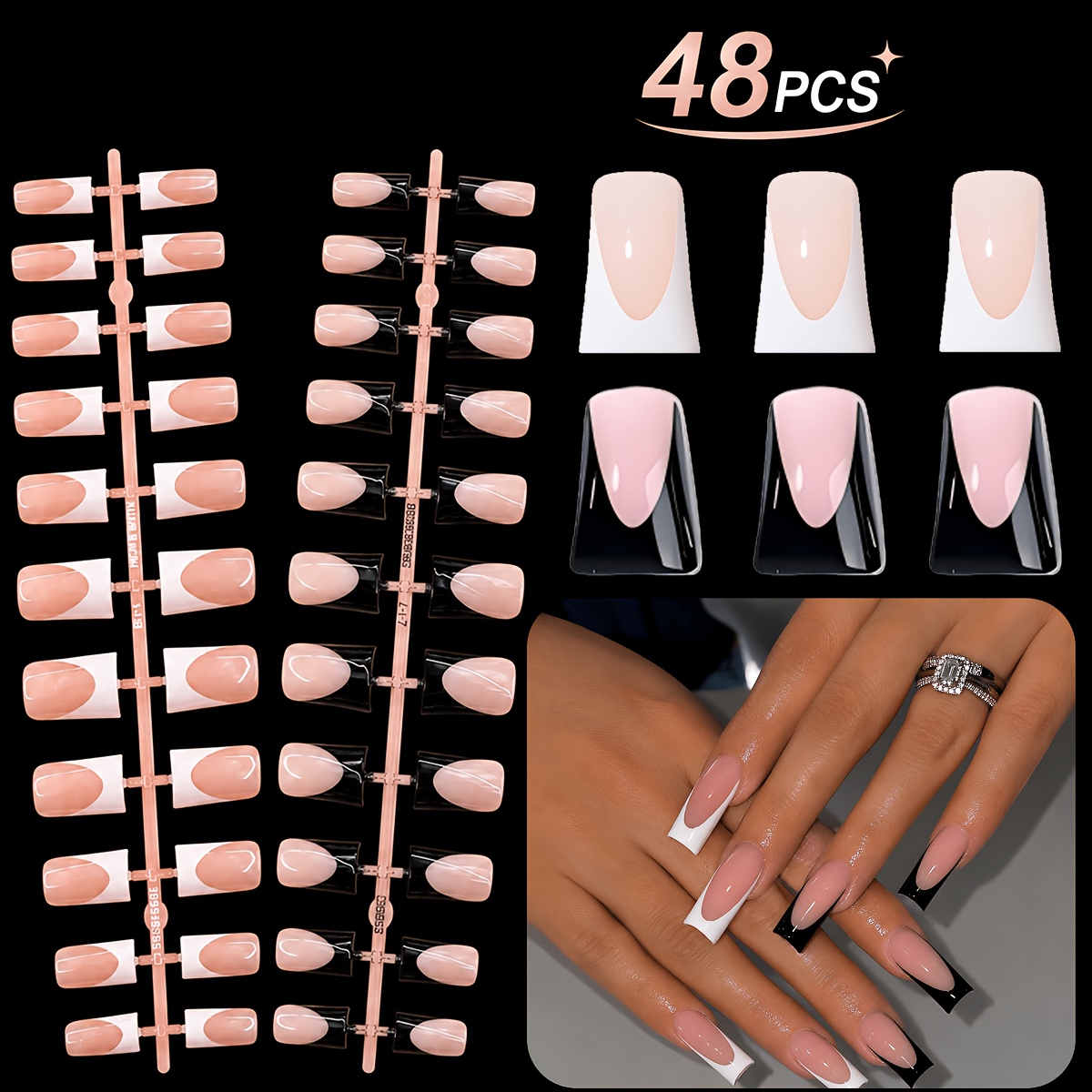 TEMU 48pcs Pack (2 Colors Mixed) Duck Mouth French And White French Nails, Duck Mouth Style Y2k Special Individual Nail Wear Set, Easy And Easy To