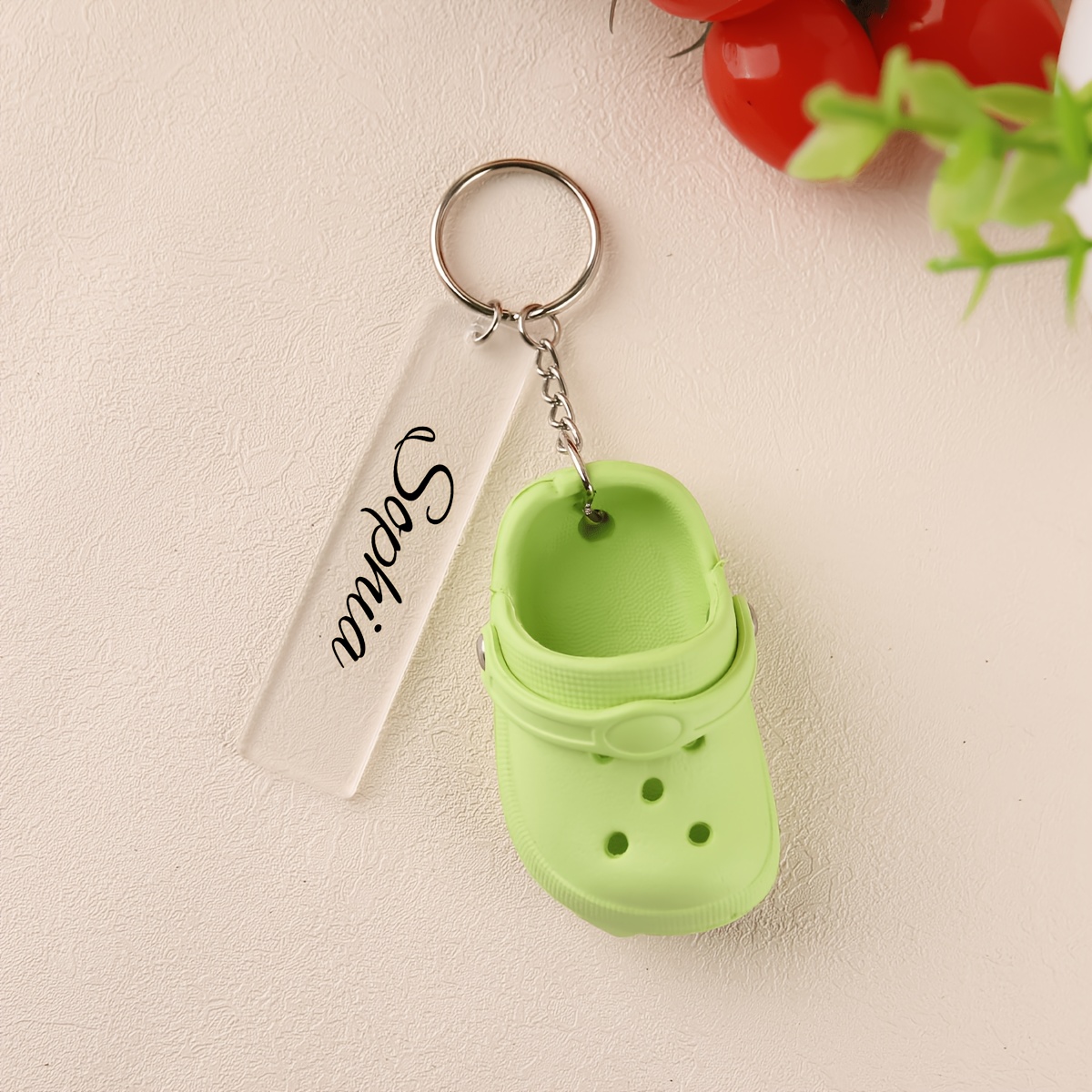 TEMU 1pc Personalized Customized Keychain Mini Hole Shoe Pendant Keychain Acrylic Keychain Customized Text Keychain Car Key Decoration Pendant,