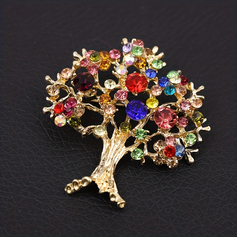 TEMU Sparkling Rhinestone Christmas Tree Brooch - Elegant Alloy Pin For Festive Outfits, , Festive Atmosphere