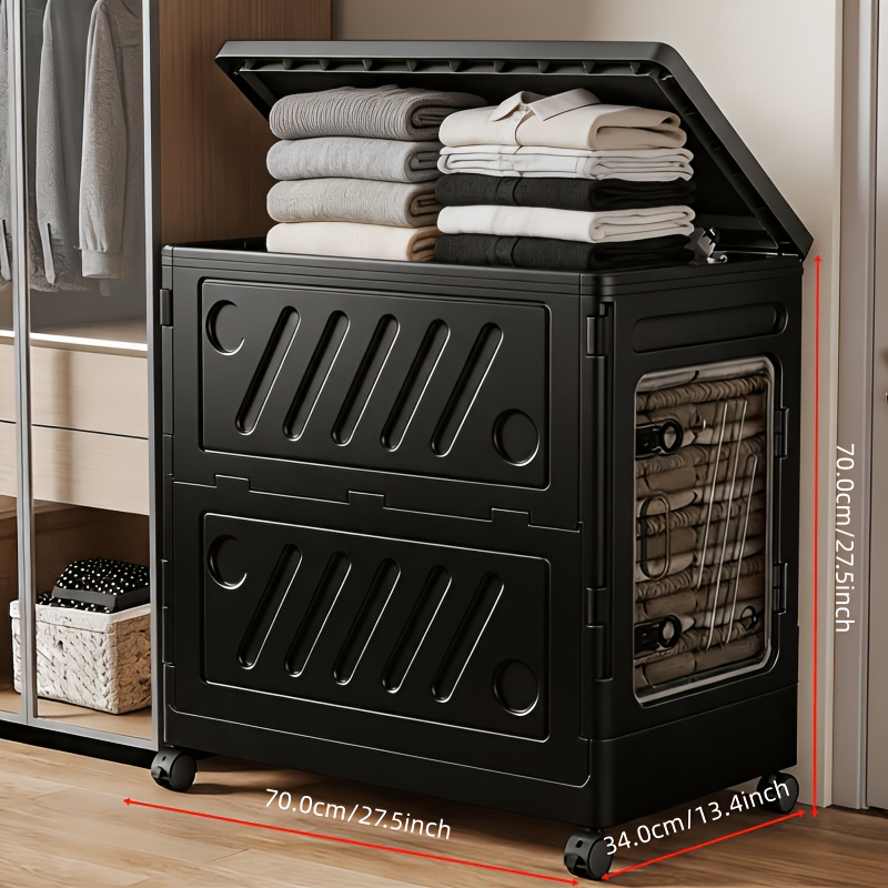 TEMU 45/32-gallon Hinged Folding Storage Cabinet With Wheels, Large Capacity Rolling Storage Bin, Foldable Organizing Container, Suitable For