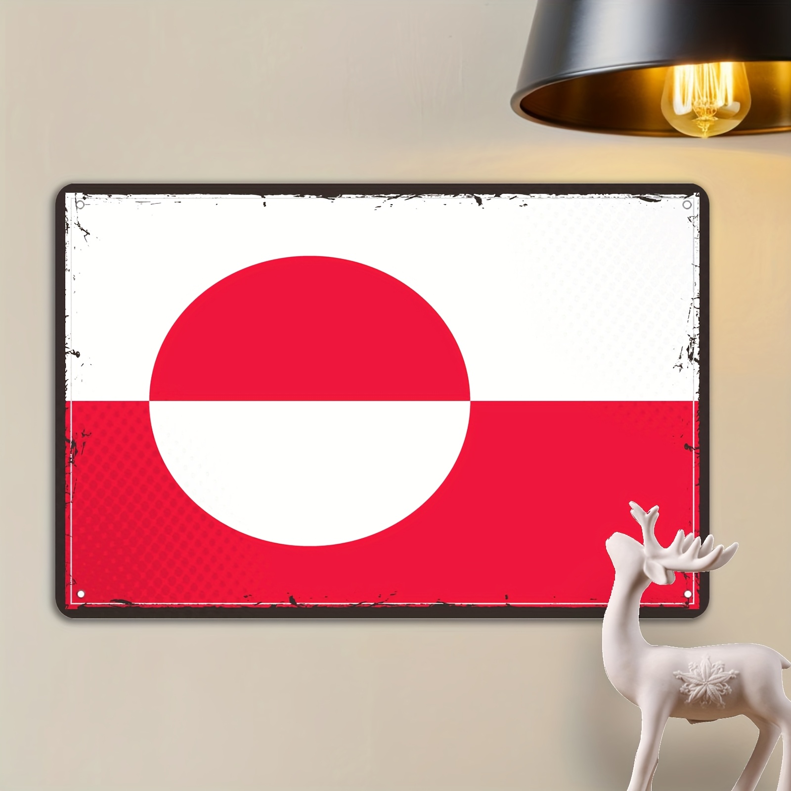 TEMU Retro Greenland Flag Metal - 8x12 Inch Classic Arctic , Rustic Sign For Home Or Office Decoration, Unframed, Traditional Style, Wall Decor