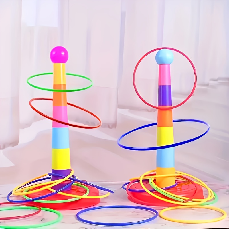 [Set of Colorful Ring Toss Game] (Random Color) Colorful Plastic Sport Ring Toss Game Set Party Outdoor Puzzle Hoop Kindergarten Competition Game Stall Halloween Christmas Gift(Nine circles + one tower)