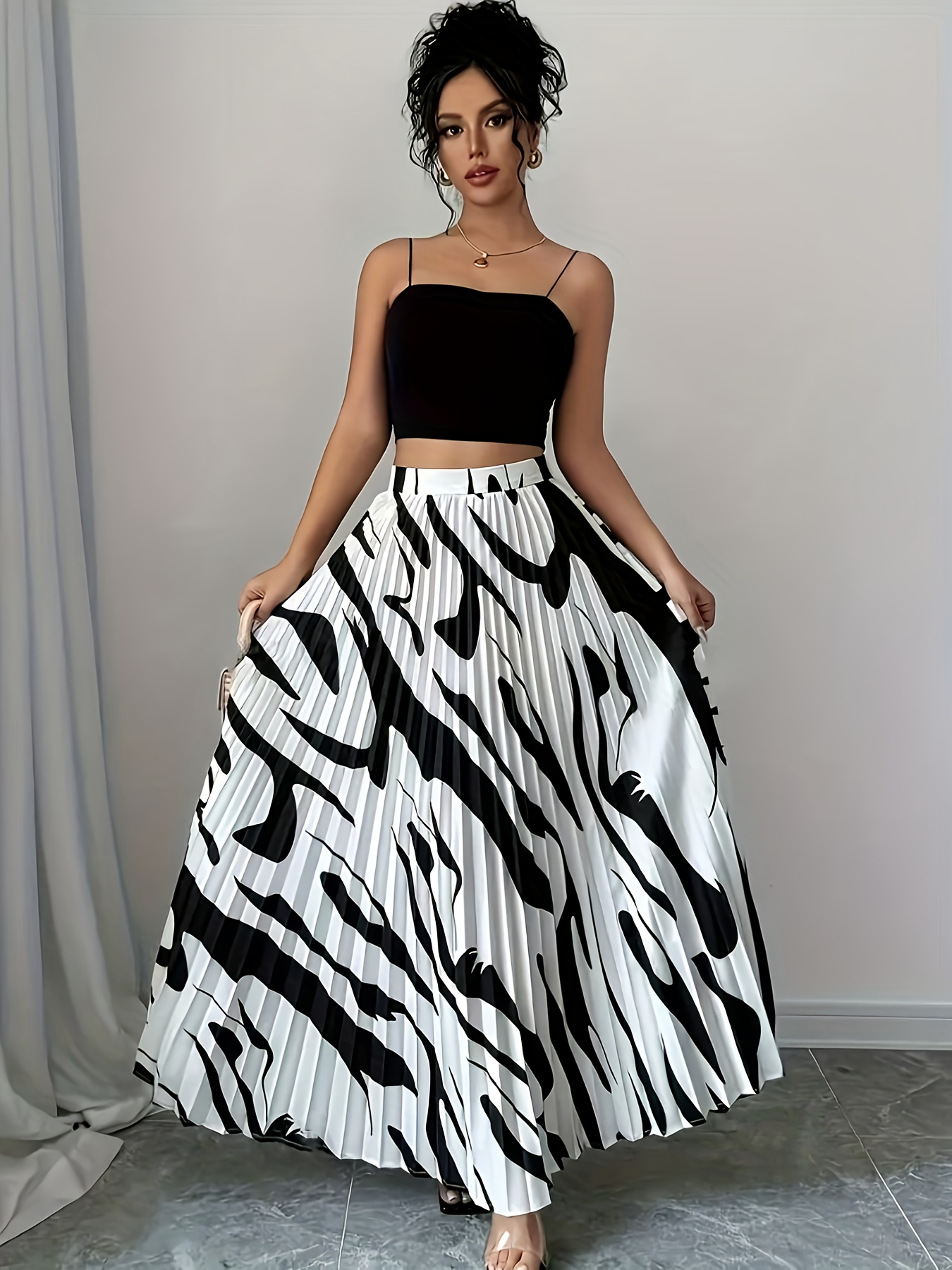 elegant womens pleated maxi skirt high waisted a line Temu South