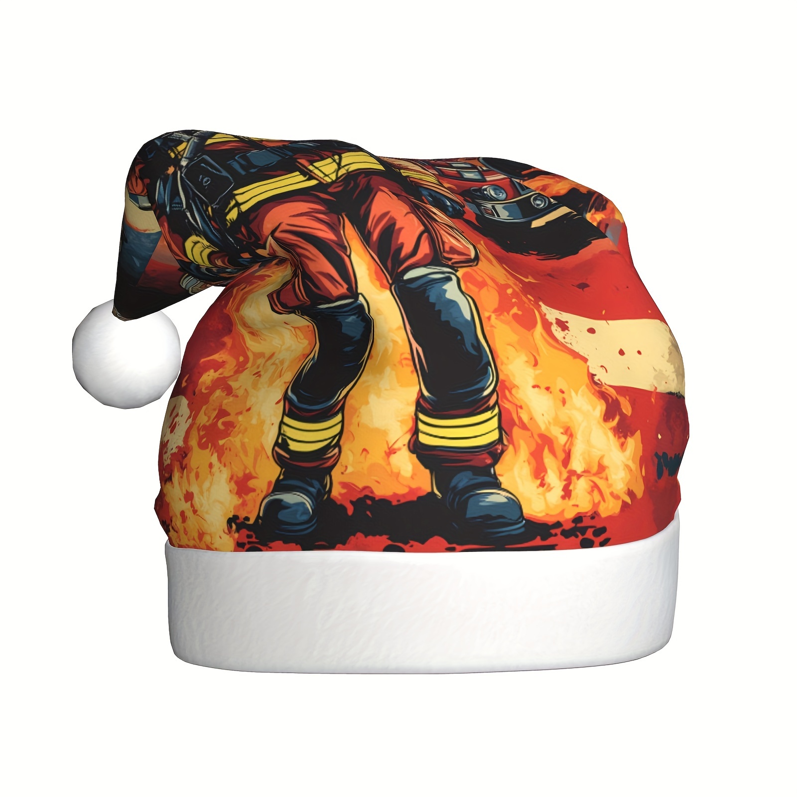 Image of Unisex Christmas Hats, Santa Hats, Featuring Flag, Suitable For Firefighters, Halloween, Christmas, New Year, And Festive Role-playing Decorations For Adults