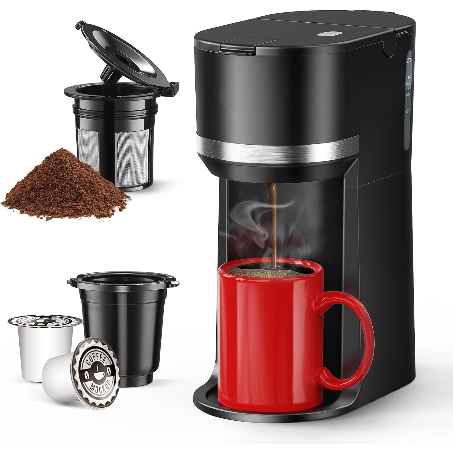 

1pc Single Cup Coffee Maker, 6-12oz Water , Automatic Shut-off, Fast Brew, Descaling , , & Ground Coffee Compatible, 110v-130v Us Plug, Coffee Cup Holder